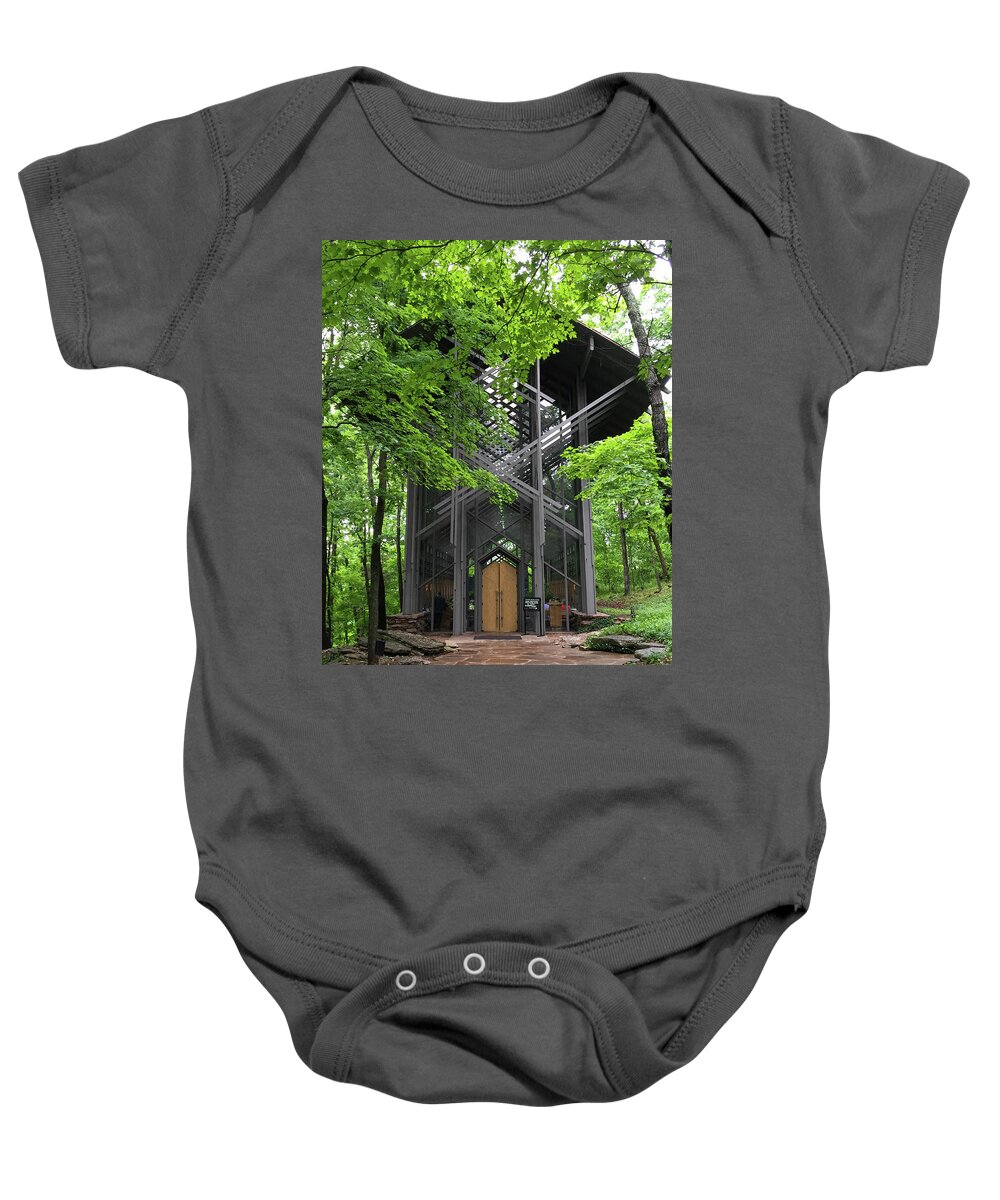 Chapel Baby Onesie featuring the photograph Thorncrown Chapel by Mary Anne Delgado