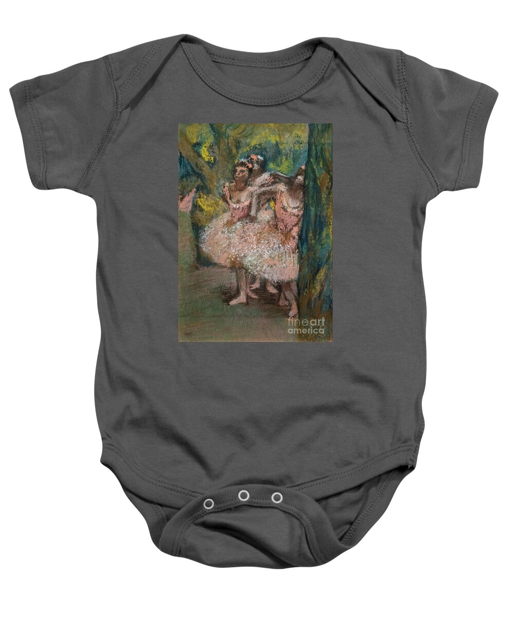 Dance Baby Onesie featuring the painting Three Dancers In Salmon Skirts by Edgar Degas