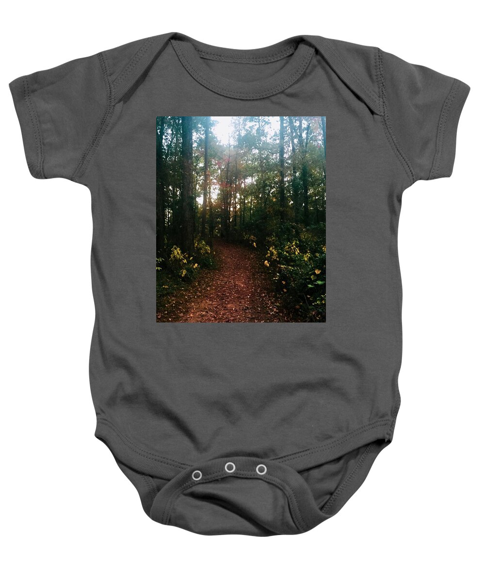 Landscape Baby Onesie featuring the photograph Through the Woods by Kelly Thackeray