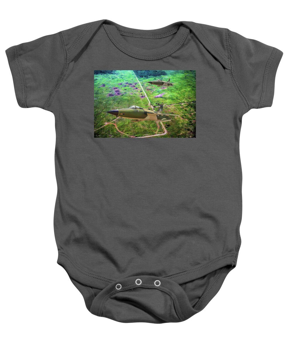 Republic F-105 Thunderchief Baby Onesie featuring the digital art Thuds over Vietnam - Oil by Tommy Anderson