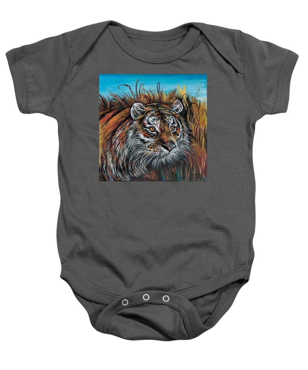 Tiger Baby Onesie featuring the painting Tiger Hunt by Kevin Derek Moore