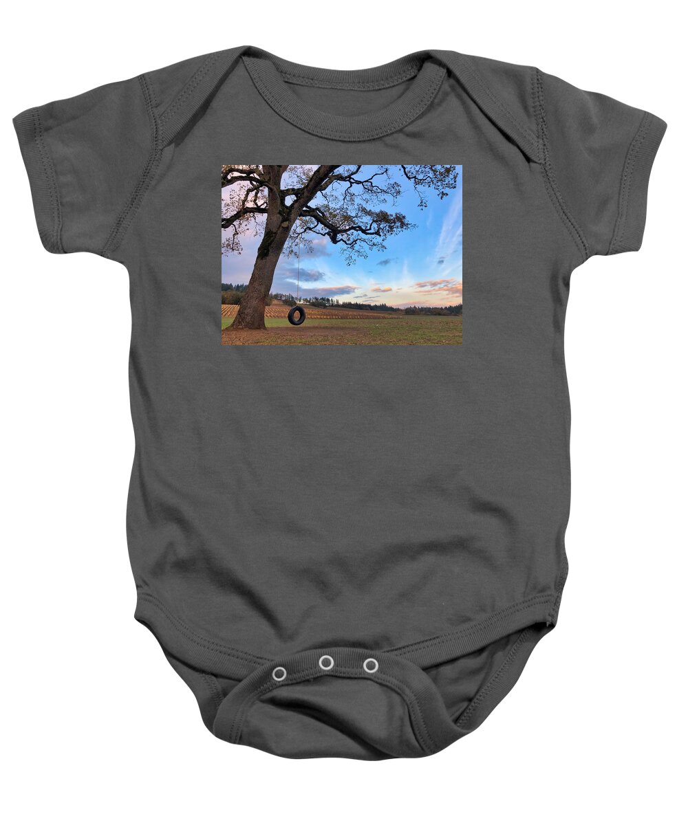 Tree Baby Onesie featuring the photograph Tire Swing Tree by Brian Eberly