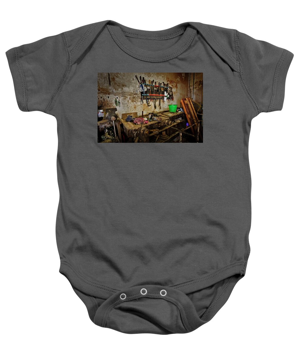 Typical Baby Onesie featuring the photograph Traditional restoration laboratory by Micah Offman