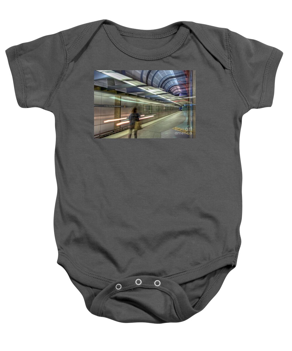 Union Station Subway Iconic Los Angeles Landmark Baby Onesie featuring the photograph Faster Than A Speeding Bullet by David Zanzinger
