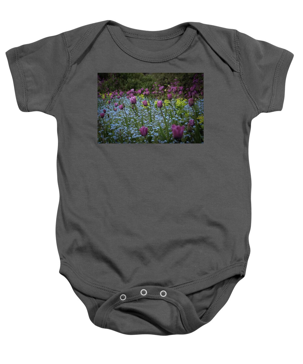 Tulips Baby Onesie featuring the photograph Tulips at Great Dixter Gardens by Perry Rodriguez