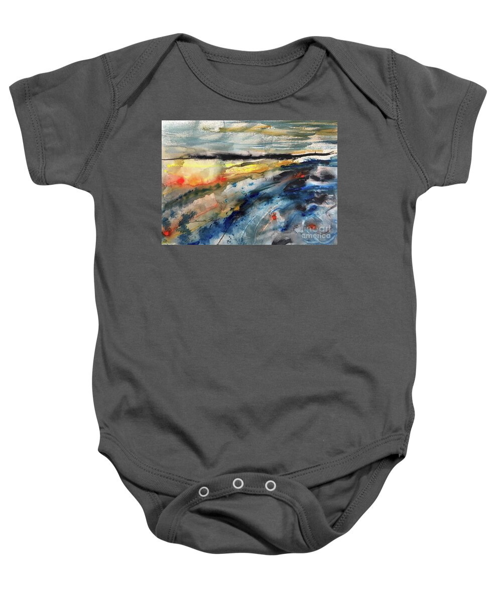 Seascape Watercolor Abstract Impressionism Abstract Landscape Ethereal Water Set Design Abstract Painting Vibrant Color Interior Design Louisiana Artist Blooming Gift Baby Onesie featuring the painting Turbulence by Francelle Theriot