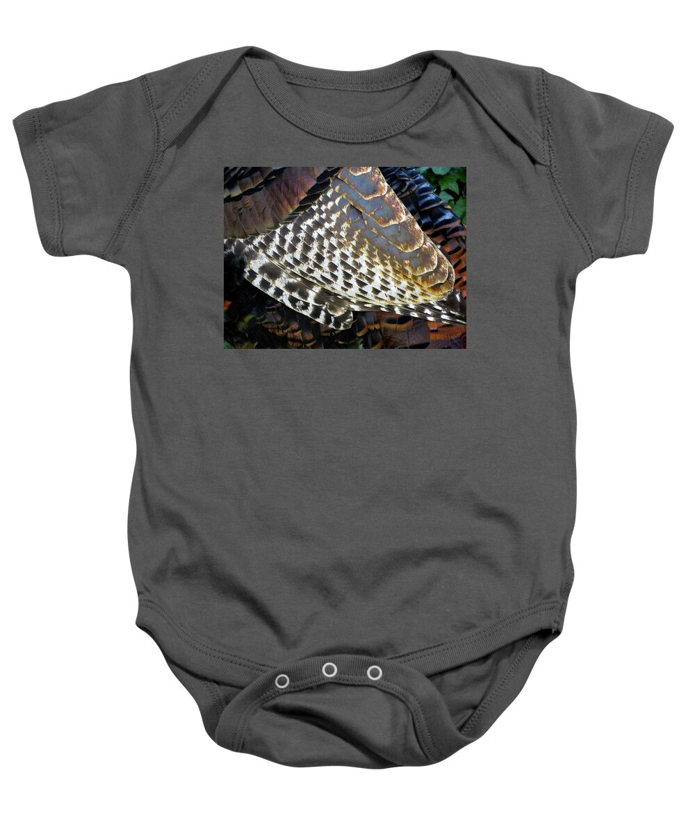 Feathers Baby Onesie featuring the photograph Turkey Feathers by Linda Stern