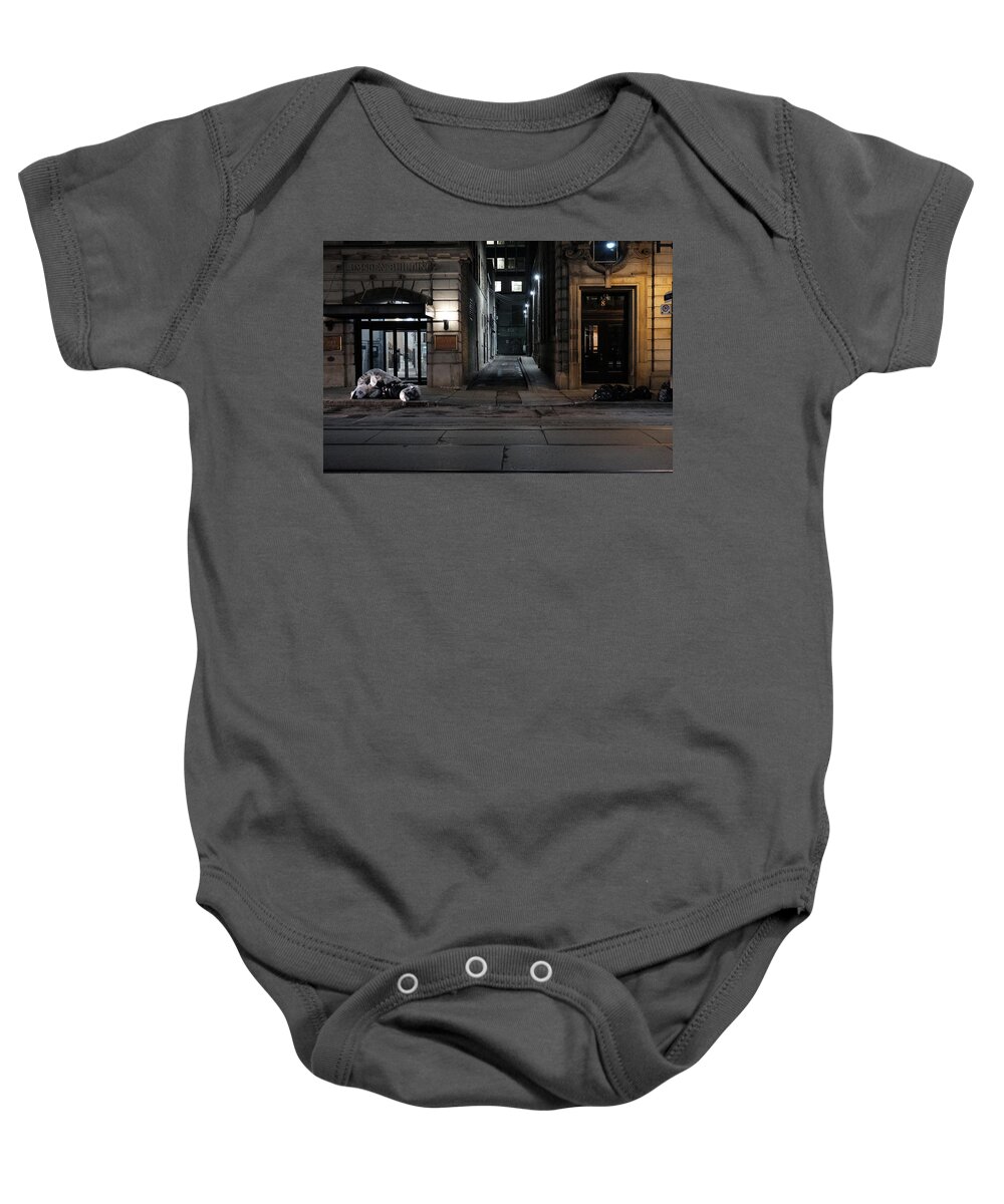  Baby Onesie featuring the photograph Two Doors Two Trash Piles by Kreddible Trout