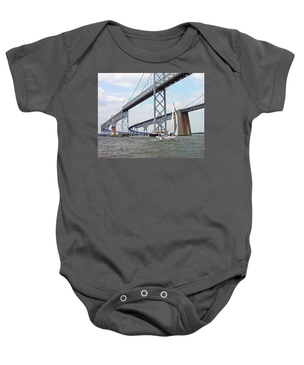 Sailing Baby Onesie featuring the photograph Under the Bay Bridges by Minnie Gallman