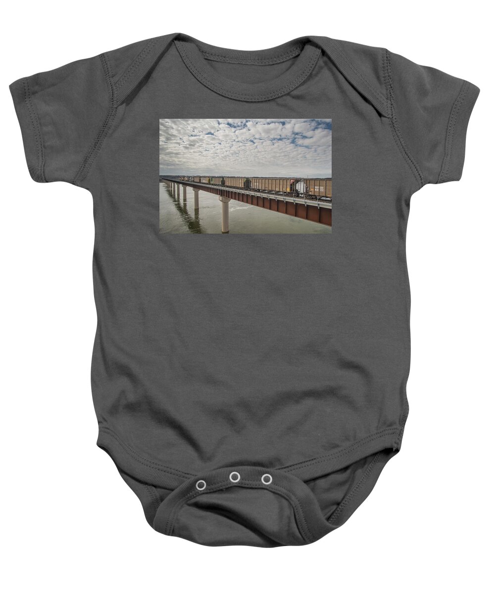 Railroad Baby Onesie featuring the photograph Union Pacific 4091 heads over the Tennessee River by Jim Pearson