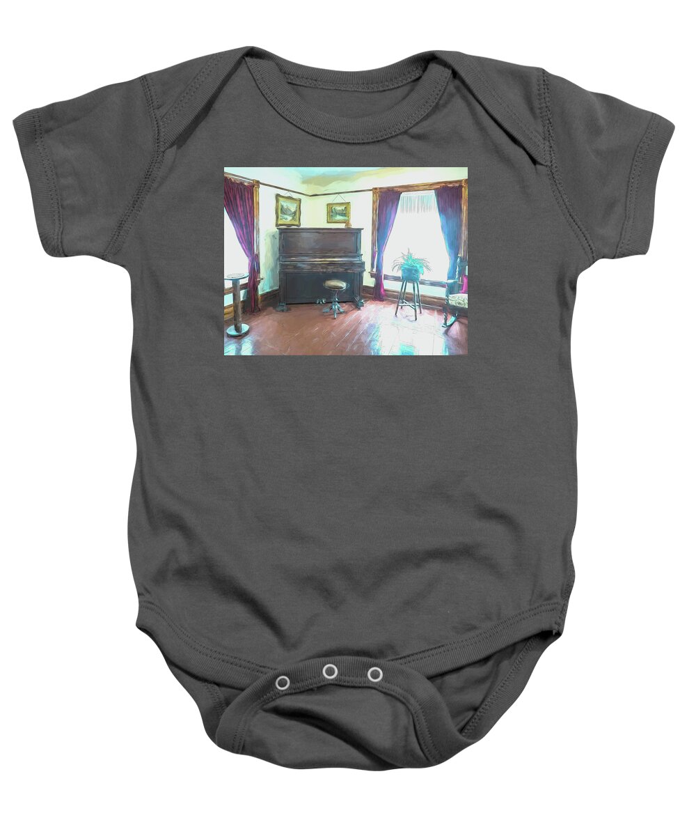 Piano Baby Onesie featuring the photograph Upright Love by Leslie Montgomery