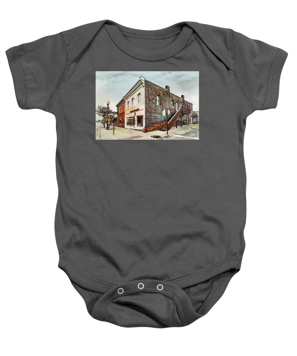  Baby Onesie featuring the photograph Utica Barber Shop DSC_0330 Watercolored by Michael Thomas