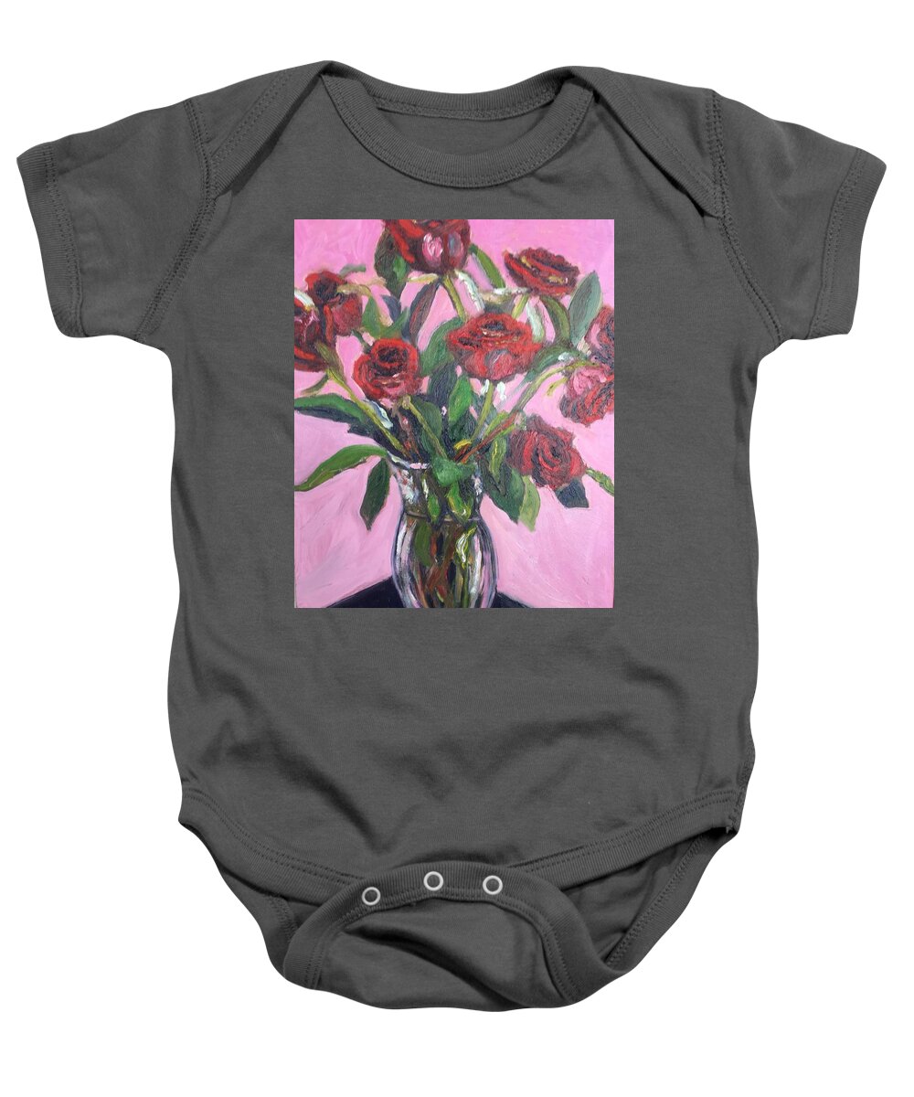 Roses. Still Life Baby Onesie featuring the painting Valentine Roses by Beth Riso