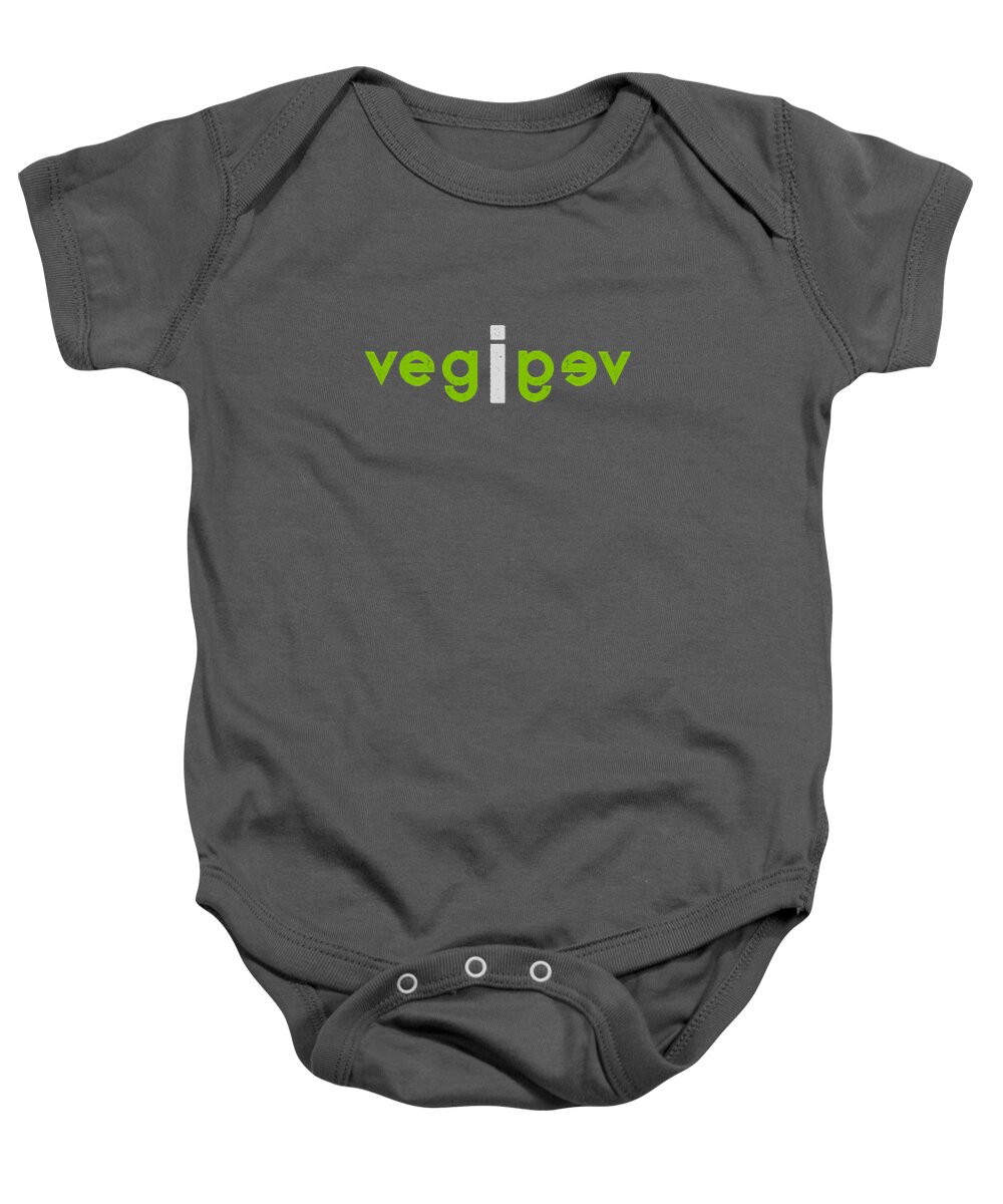  Baby Onesie featuring the drawing VEG end to end with i - green and gray by Charlie Szoradi