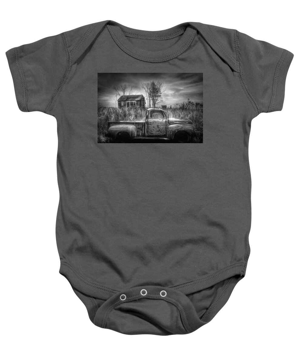 1949 Baby Onesie featuring the photograph Waiting for Grandpa Black and White by Debra and Dave Vanderlaan