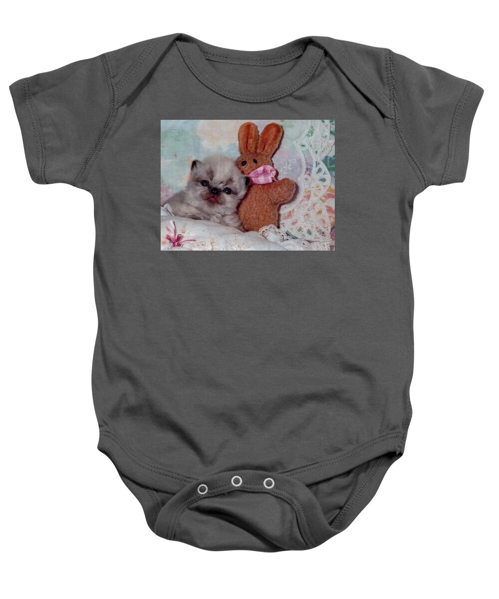 Kitten Baby Onesie featuring the photograph Waki and toy by C Winslow Shafer