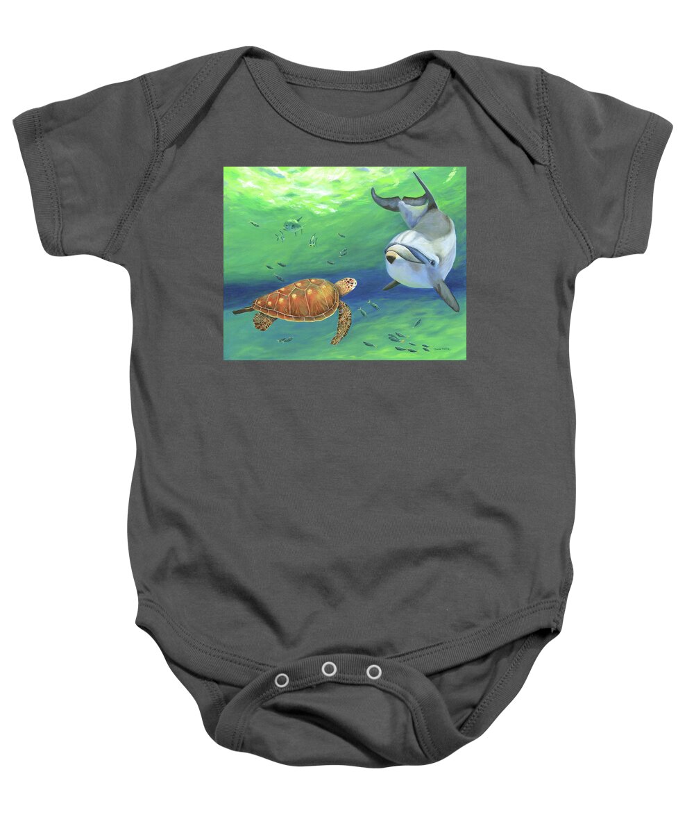 Coastal Baby Onesie featuring the painting Water Cooler Visit by Donna Tucker