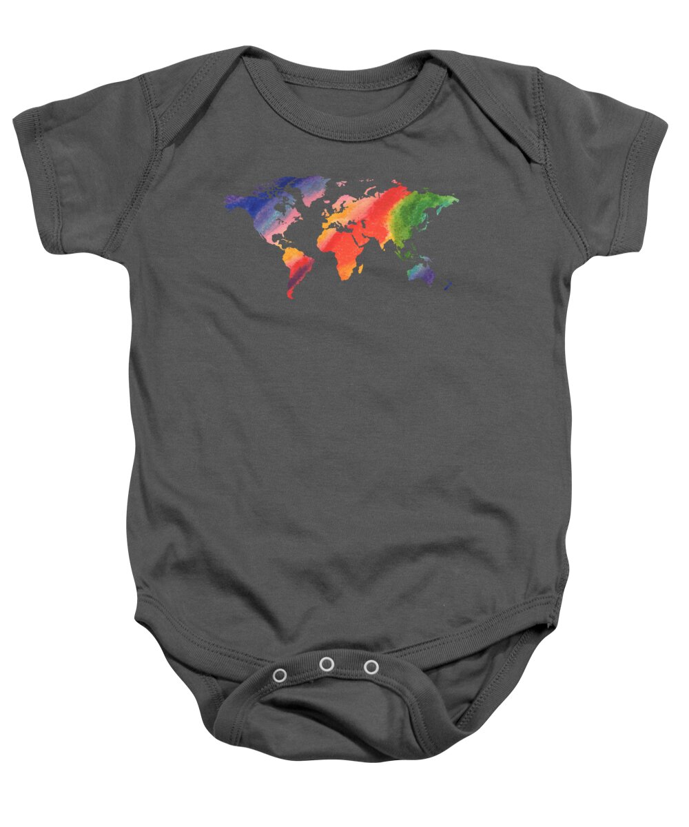 Rainbow Baby Onesie featuring the painting Watercolor Silhouette World Map Colorful PNG XVIII by Irina Sztukowski