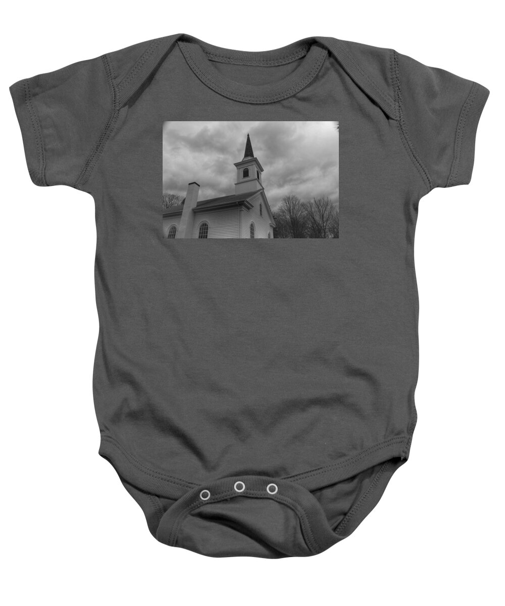 Waterloo Village Baby Onesie featuring the photograph Waterloo United Methodist Church - Detail by Christopher Lotito