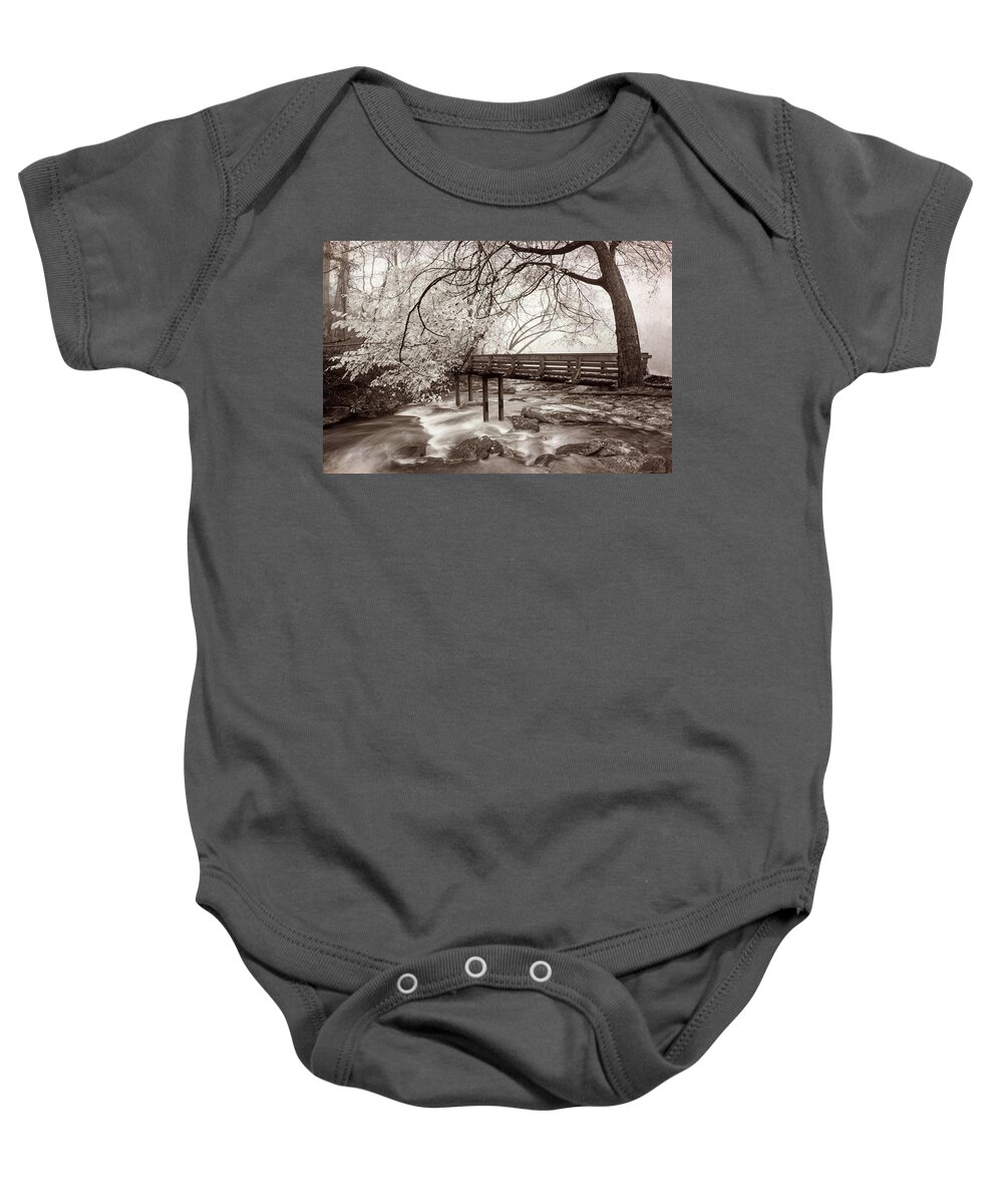 Fall Baby Onesie featuring the photograph Wearing Winter White in Sepia Tones by Debra and Dave Vanderlaan