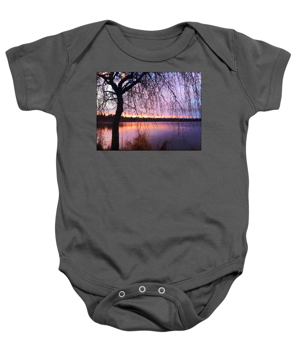 Seattle Baby Onesie featuring the digital art Weeping Tree by Paisley O'Farrell