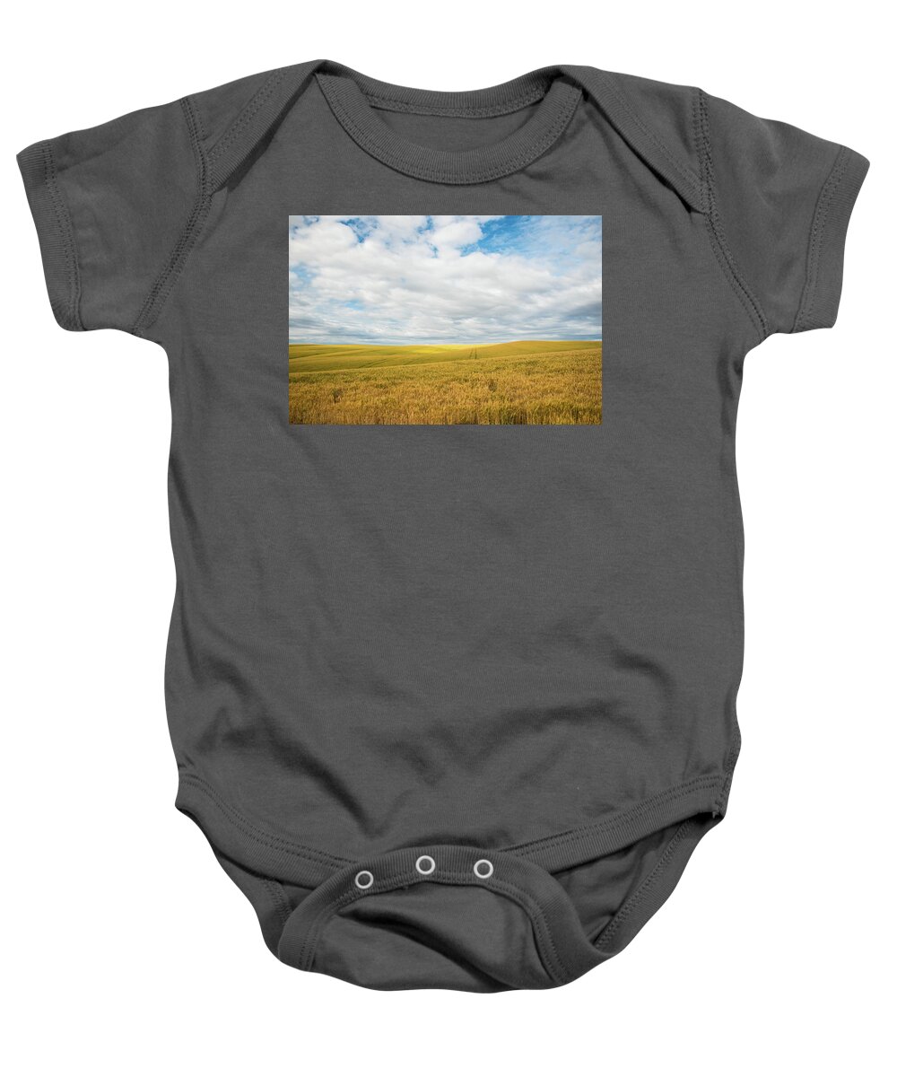 Wide Sky Rolling Wheat Baby Onesie featuring the photograph Wide Sky Rolling Wheat by Tom Cochran