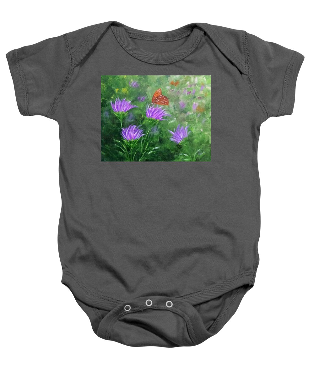 Wildflowers Baby Onesie featuring the painting Wildflowers and a Butterfly by Helian Cornwell