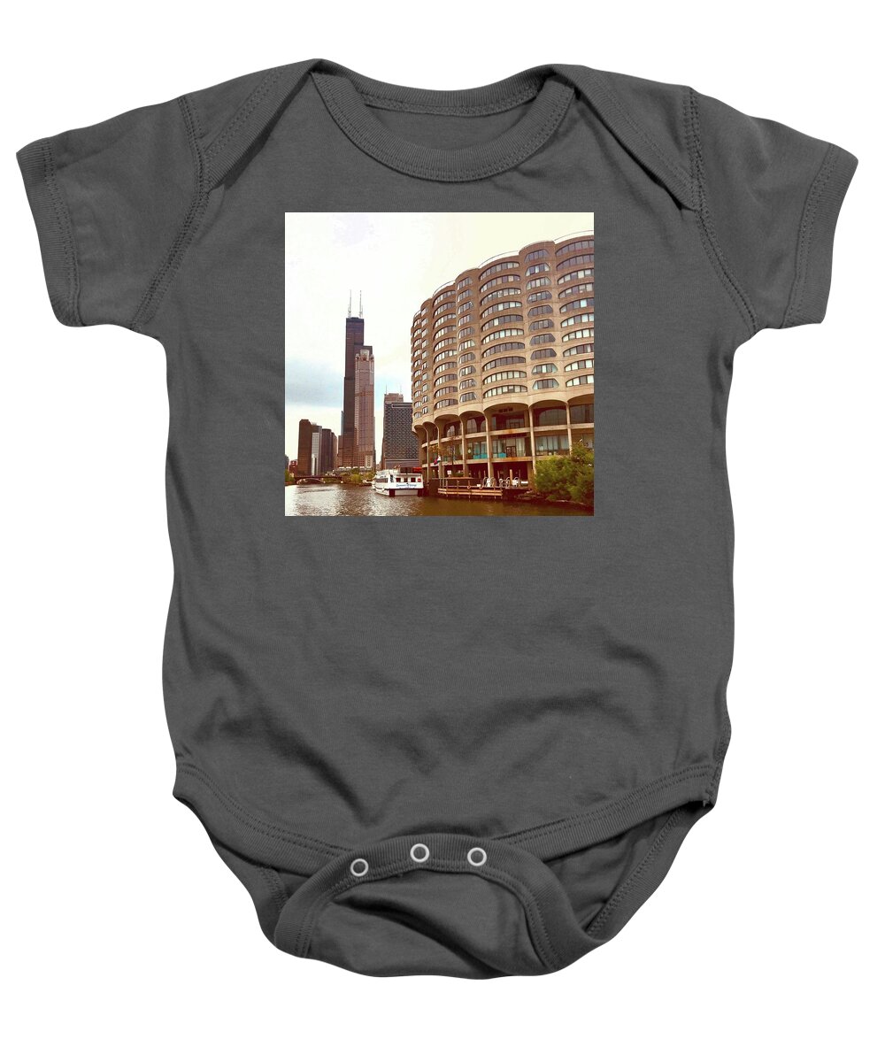 Chicago Baby Onesie featuring the photograph Willis Tower To the Left by Lorraine Devon Wilke