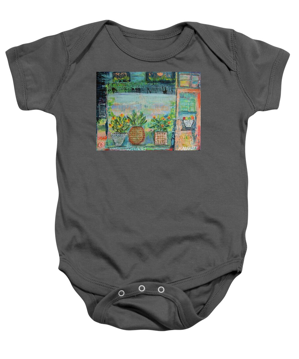 Flowers Baby Onesie featuring the mixed media Window Box by Julia Malakoff