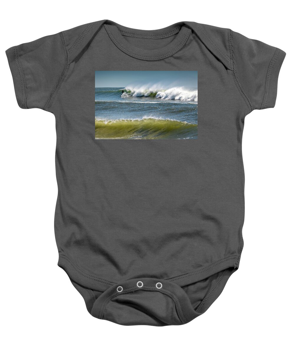 Beach Baby Onesie featuring the photograph Windy Waves Surfer by John Randazzo