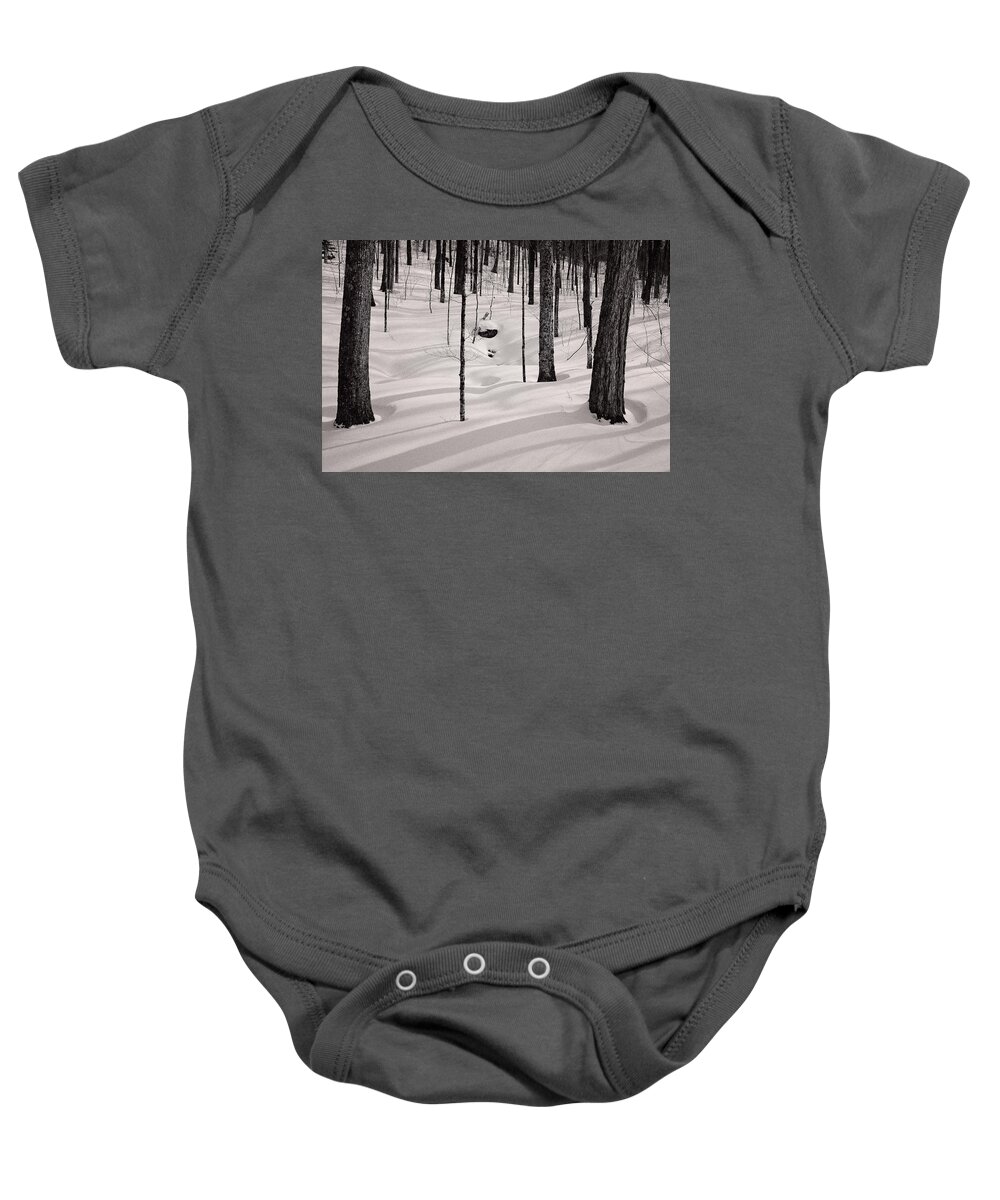 New Hampshire Baby Onesie featuring the photograph Winter Light In The Forest by Jeff Sinon