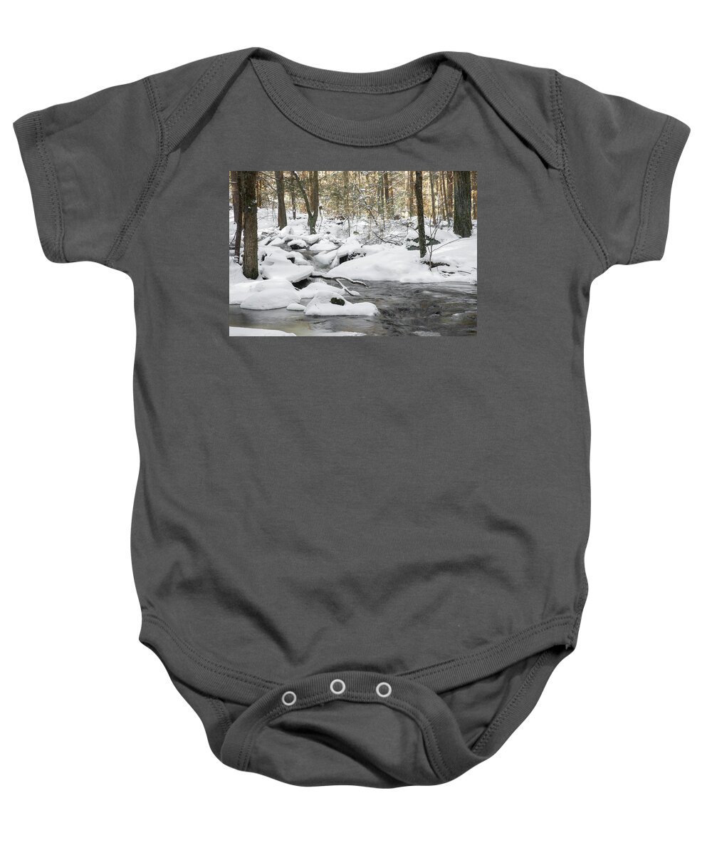 Winter Snow Ice Freezing Cold Outside Outdoors Nature River Stream Brook Trout Conservation Jefferson Ma Mass Massachusetts Brian Hale Brianhalephoto New England Newengland Usa U.s.a. Baby Onesie featuring the photograph Winter Scenery by Brian Hale