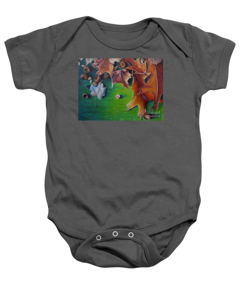 Fall Baby Onesie featuring the drawing Winter's Prerequisite by Pamela Clements