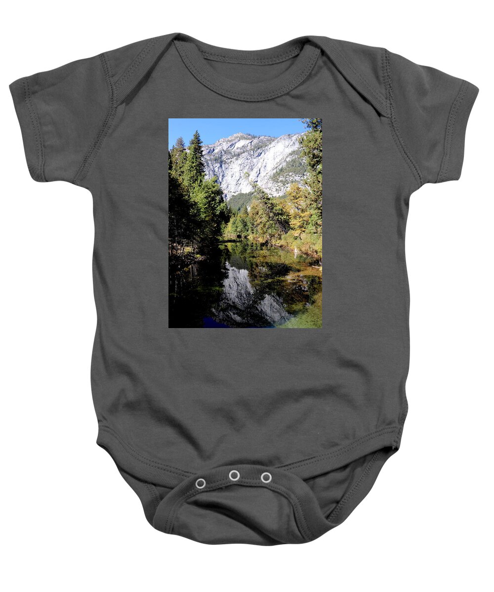 Merced River Baby Onesie featuring the photograph Yosemite Reflections Photograph by Kimberly Walker