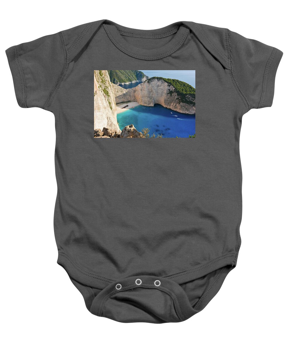 Mediterranean Baby Onesie featuring the photograph Zante - Shipwrek beach by Marco Busoni