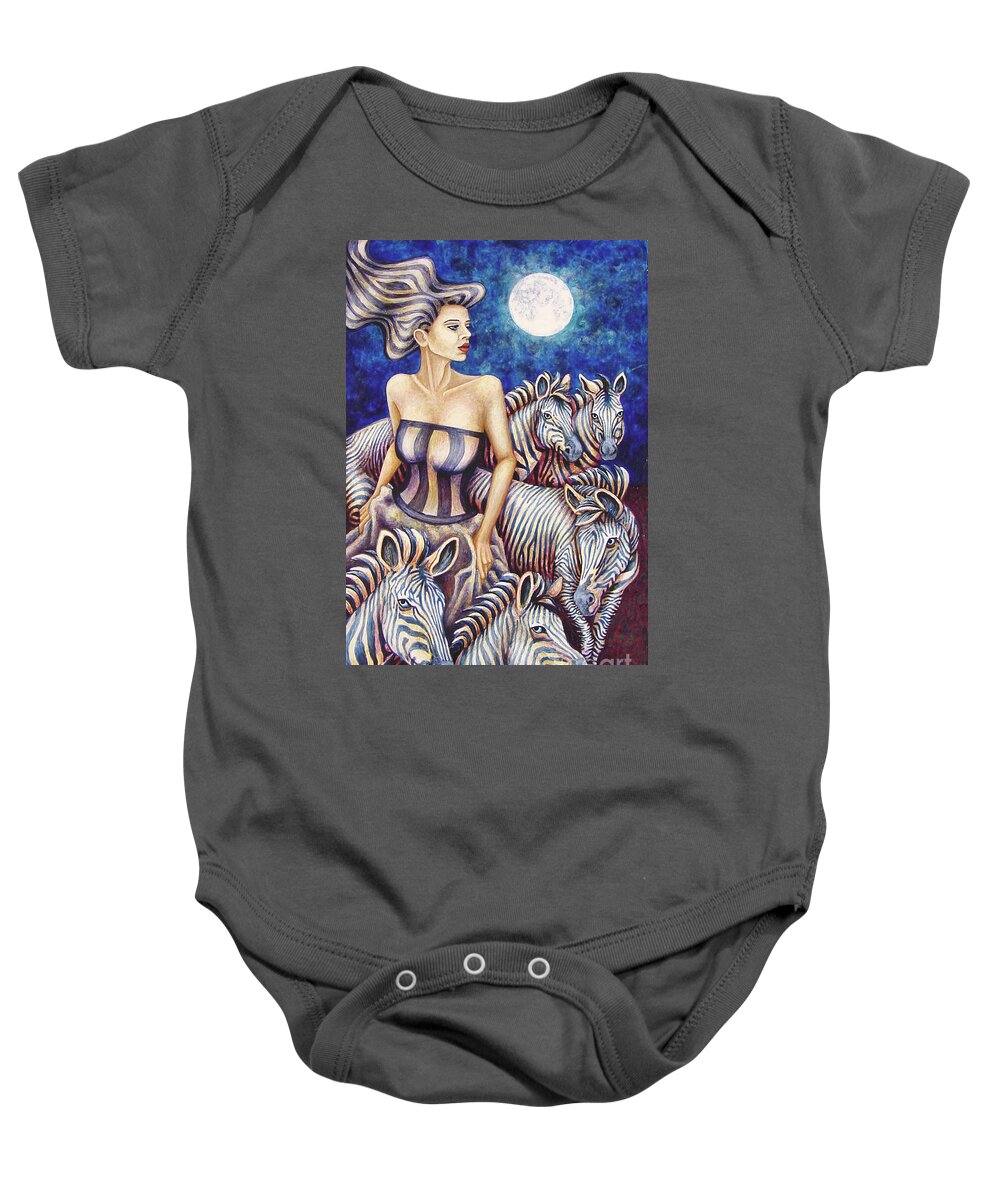 Animal Baby Onesie featuring the painting Zebra Moon by Amy E Fraser