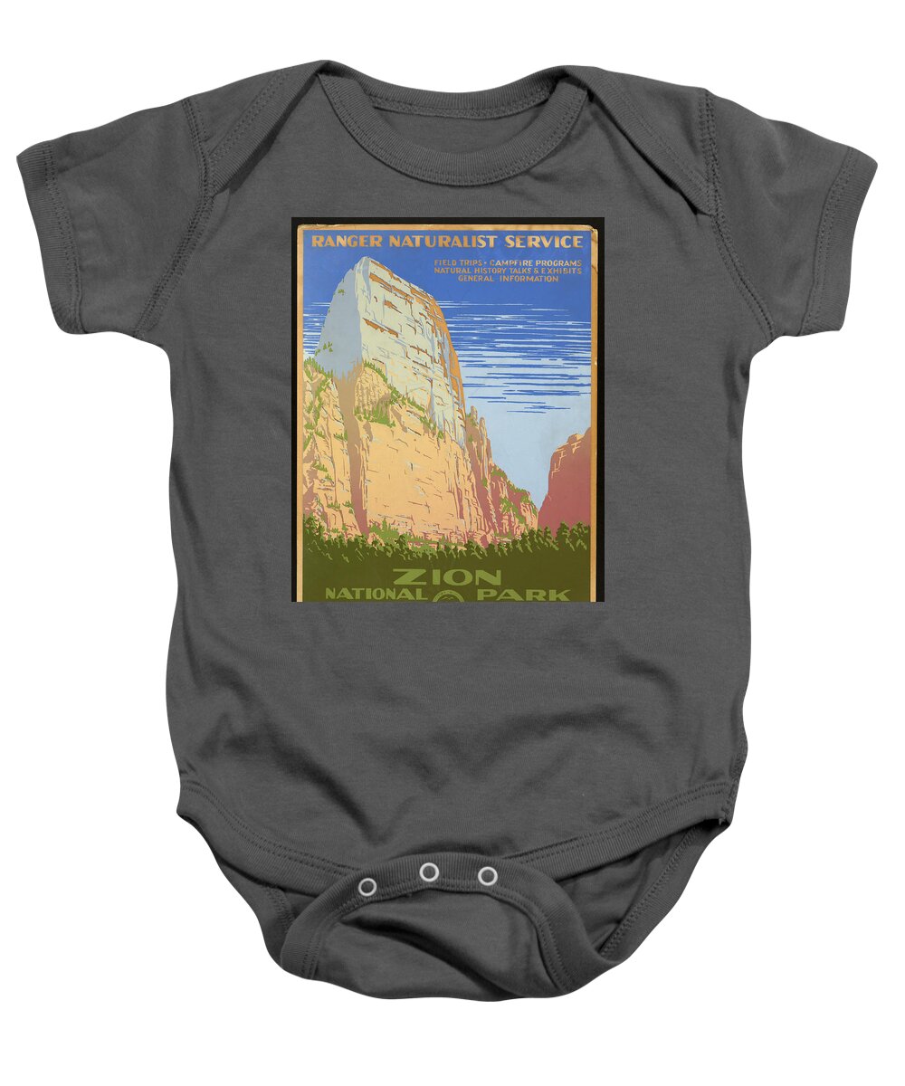Zion National Park Baby Onesie featuring the photograph Zion National Park Ranger Naturalist Service Vintage Poster by Mark Kiver