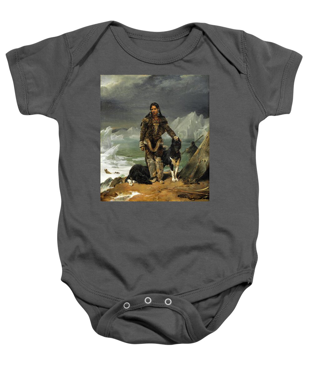 Leon Cogniet Baby Onesie featuring the painting A Woman from the Land of Eskimos #2 by Leon Cogniet