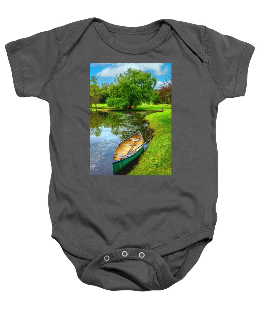Boats Baby Onesie featuring the photograph Canoe in Spring #1 by Debra and Dave Vanderlaan