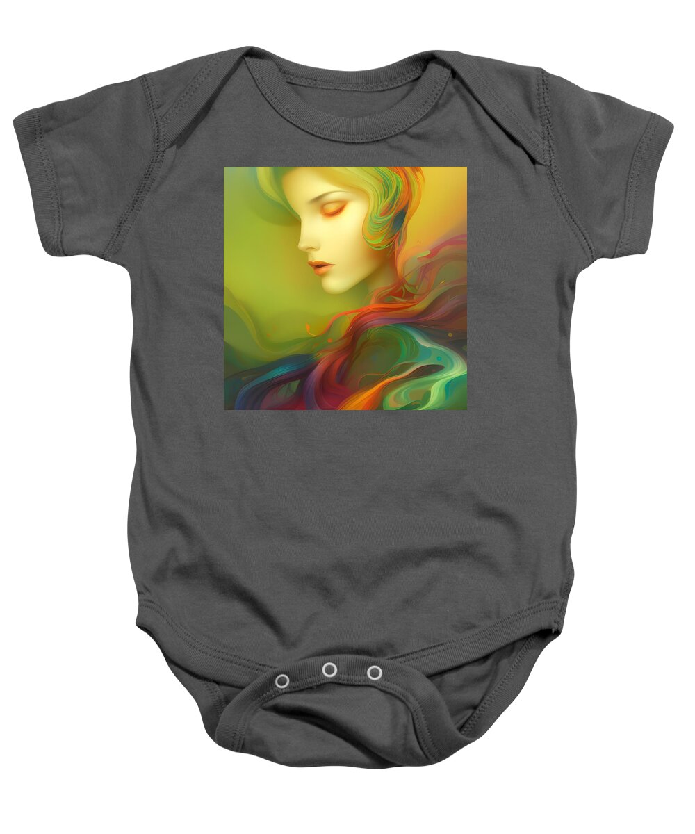 Digital Colorful Woman Baby Onesie featuring the digital art Colorful Carol by Beverly Read