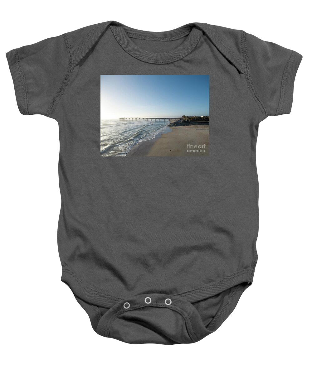 Augustine Baby Onesie featuring the digital art Early morning aerial of St Augustine beach at sunrise #1 by Timothy OLeary