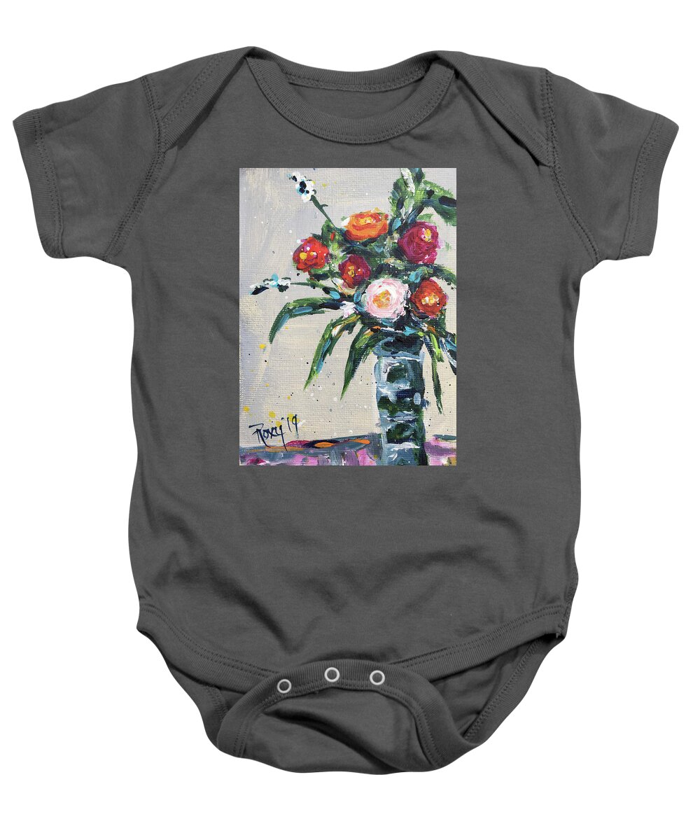Roses Baby Onesie featuring the painting Happy Little Roses #1 by Roxy Rich