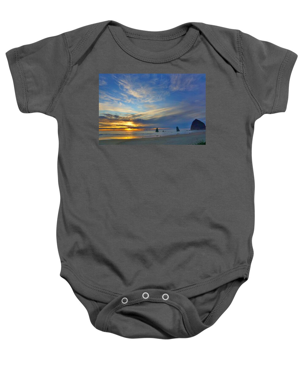 Seascape Baby Onesie featuring the photograph Haystack Rock II by Bill TALICH