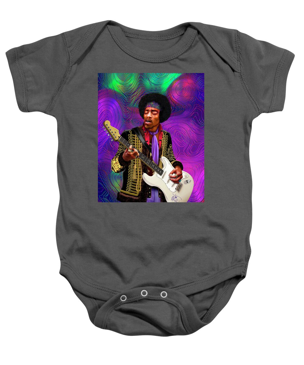 Portrait Baby Onesie featuring the painting Jimi Hendrix #1 by David Arrigoni