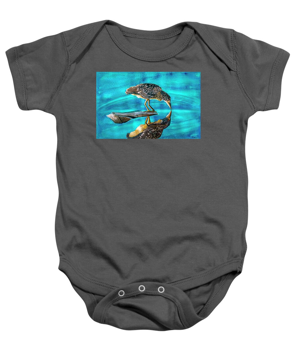 Heron Baby Onesie featuring the photograph Juvenile Black Crowned Night Heron by Rick Mosher