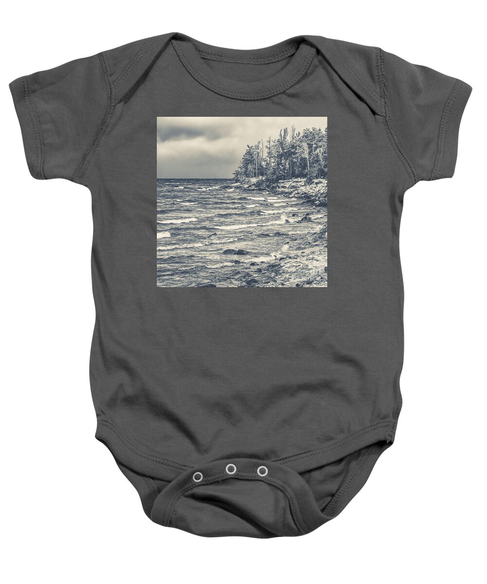 Presque Isle Baby Onesie featuring the photograph Lake Superior by Phil Perkins