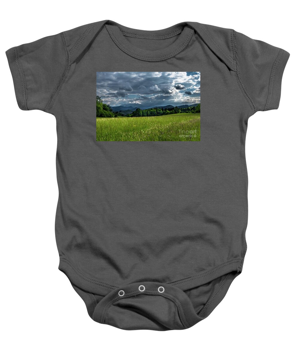 Alps Alpine Baby Onesie featuring the photograph Mountains Of Alps And Rural Landscape In Austria #1 by Andreas Berthold