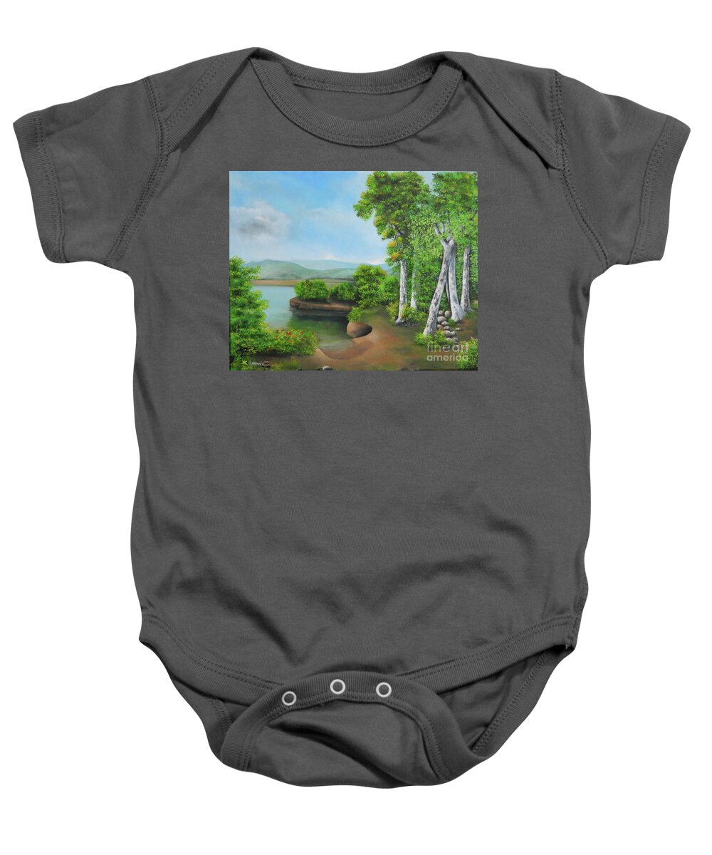 Tropical Landscape Baby Onesie featuring the painting On A Beautiful Day #2 by Kenneth Harris
