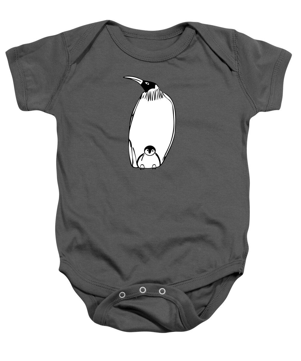 Penguin Baby Onesie featuring the drawing Penguin with cub #1 by Michal Boubin