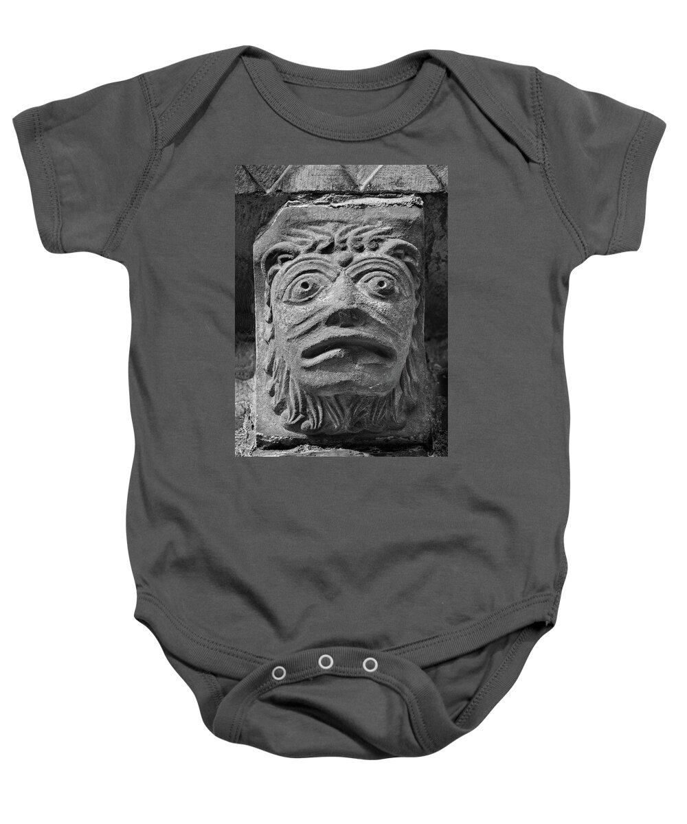 Romanesque Baby Onesie featuring the sculpture The Stone Bestiary - Photo of Norman Romanesque relief sculptures from Kilpec #3 by Paul E Williams
